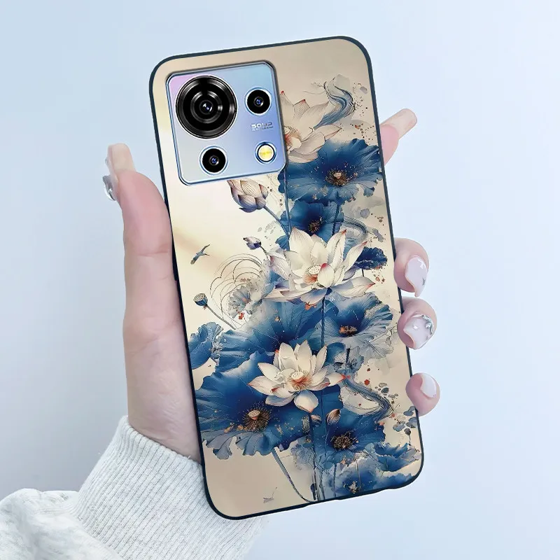 ZTE Blade V50 Vita 케이스 블랙 TPU 실리콘 고급스럽고 귀여운 꽃무늬 폰 케이스 (블레이드 V 50 Vita V50Vita 범퍼 소프트 커버)
