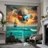 2pcs, spring summer Curtains Strange skeletons floating in stormy seas Sheer Curtains Versatile Polyester Fabric Decorations Use 1
