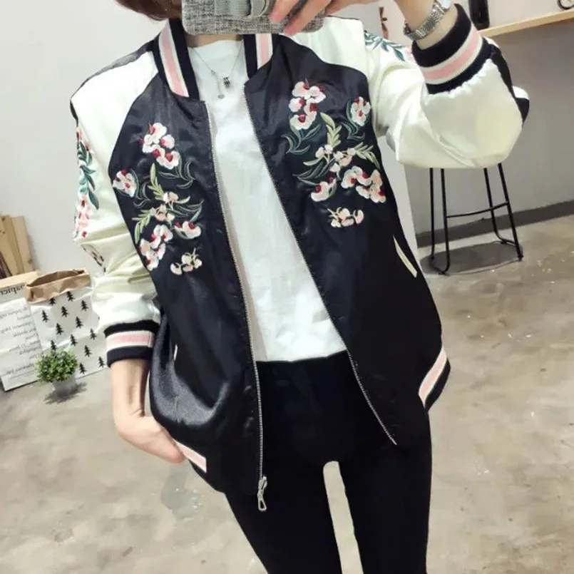 Embroidered Female Aviator Jacket Women's Satin Sukajan