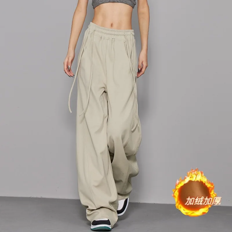 Y2K Clothing Street Fashion Workwear Straight Trousers High Waist Slimming Loose Khaki length Warm for Women Casual Pants jeans printed workwear denim y2k low waist washed distressed street loose trousers women s pants straight jeans