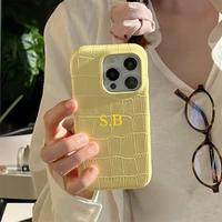 Luxury Personalized Initial Letter Leather Crocodile Pattern Case For iPhone 15 14 Pro Max 13 Pro Max Matte Customized Cover 3