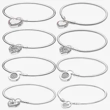 

Authentic S925 Sterling Silver Heart Texture Lock Cz Snake Bone Bracelet Is Suitable For Women's Diy Jewelry Original Charm