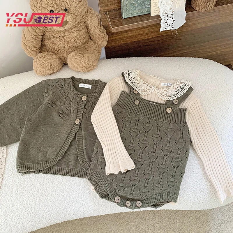 Autumn Baby Girls Clothes Full Of Heart Infant Knit Jumpsuits Toddler Rompers Infant Knitwear