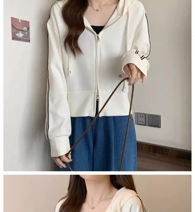 Frühling Herbst Neue Zipper Hoodie Langarm Vielseitiges Top – Detail 7