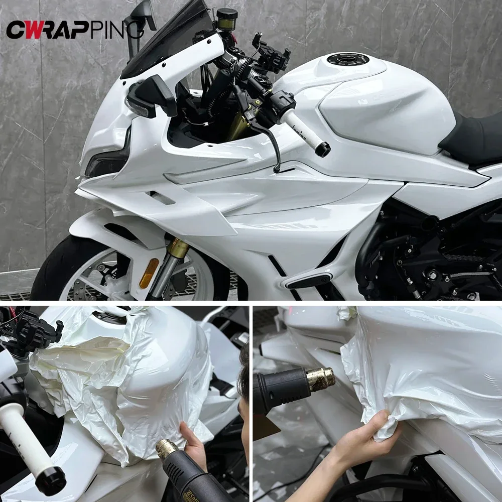 Car Stickers Glossy White Waterproof Vinyl Film Auto Bonding Scooter Motorcycle Body Film Protective Decor Auto Accessories