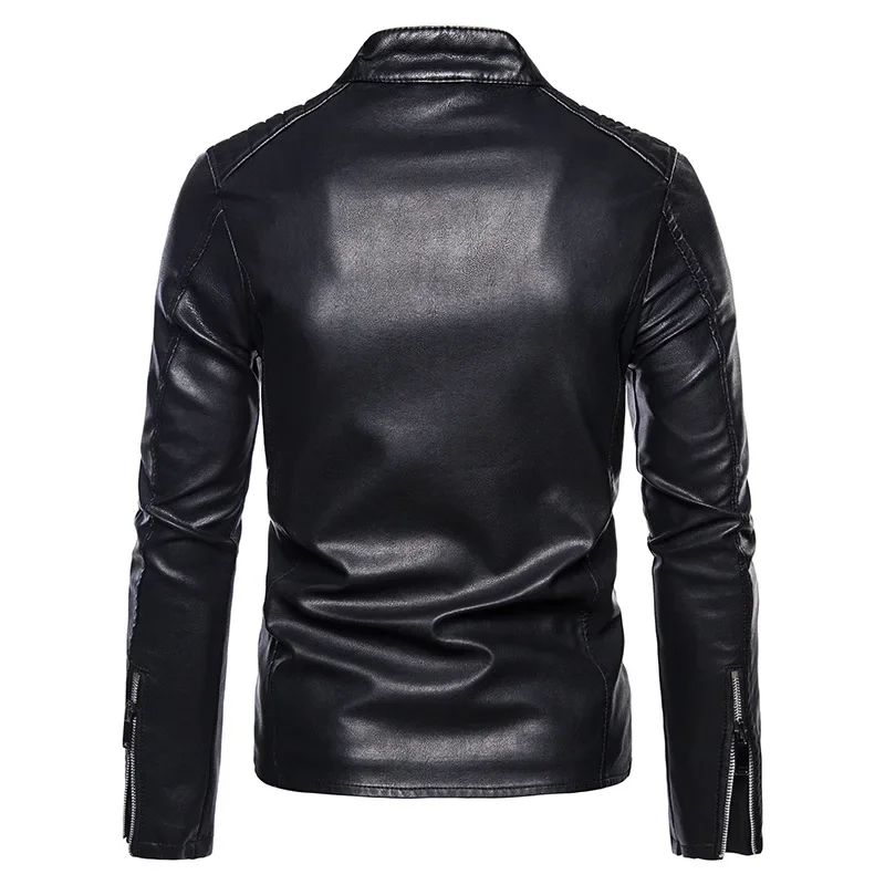 Stand Collar Jackets Fashion Casual Trend White Windproof Coat Streetwear Spring Autumn Men's Motorcycle Leather Jacket Solid 3