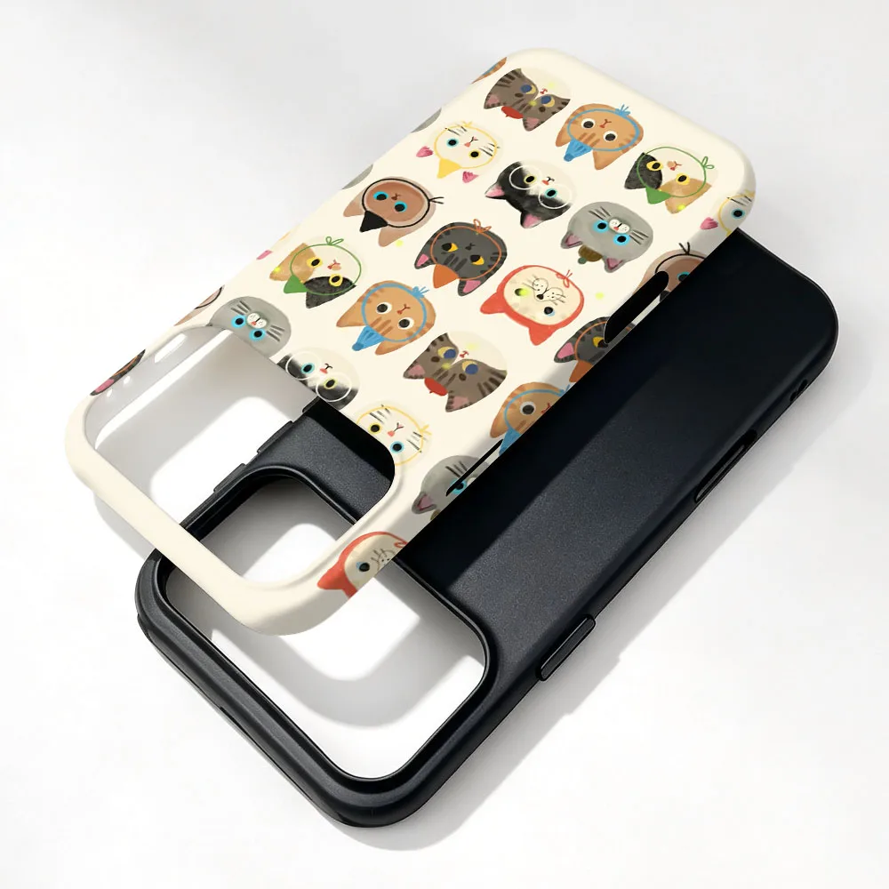 Magnetic Cartoon Cat Shockproof Phone Case with 2-in-1 Film Shell Cover