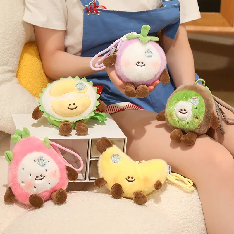 귀여운 과일 플러시 키체인 카와이 봉제 과일 인형 끈 포함 드래곤 프루트 바나나 두리안 플러시 장난감 선물 백팩 참