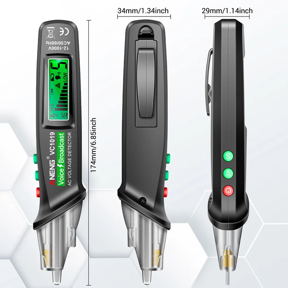 ANENG VC1019 Voltage Detector Non-Contact Voice Broadcast Tester Pen 12V-1000V Electrical Pen AC Voltage Tester Breakpoint Finde 4