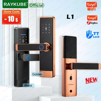 RAYKUBE L1 골든 스마트 도어락, 투야 와이파이, 투야 지그비, TT 잠금 앱, 지문 디지털 지능형 전기 도어락