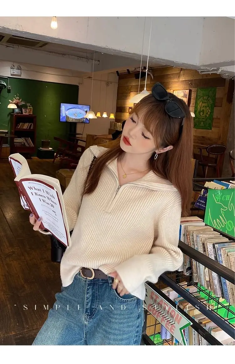 Half-zip Sweater for Women in Autumn and Winter New Year Red Knitted Bottoming Shirt with High Collar Knitted Top and Trendy 45 S790a7b76204e45c39fe34e96a1e8b5903