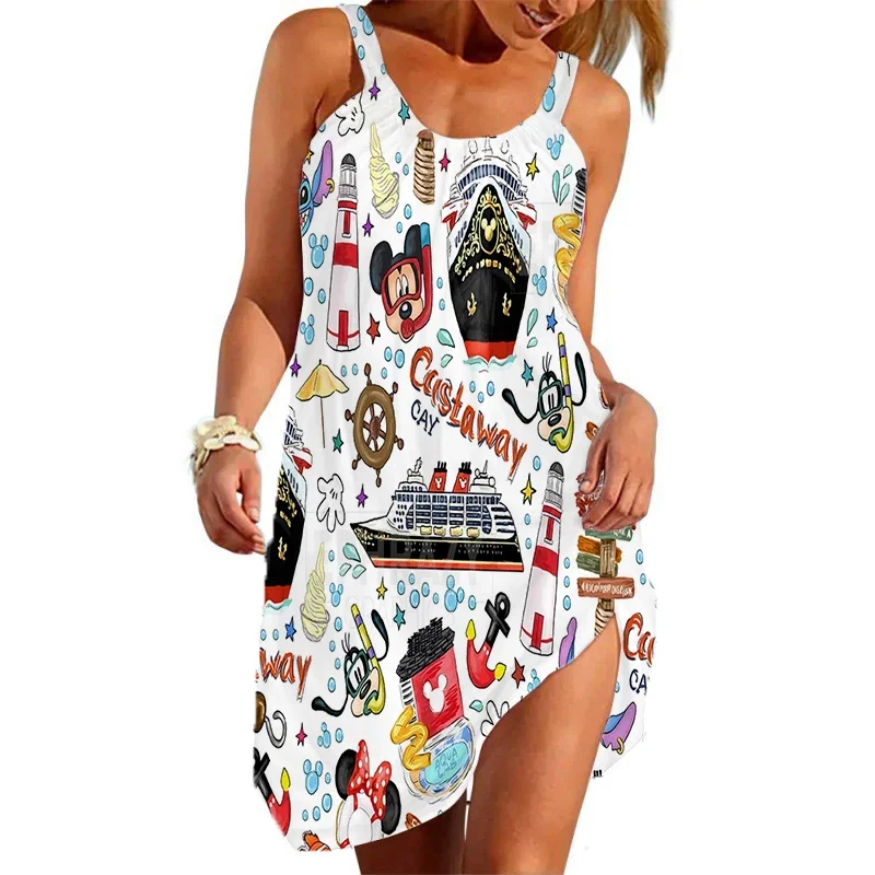 

2024 Disney Cruise Sexy Dress Women's Short Sleeve Dress Mickey Cruise Dress Disneyland Mickey And Friends Beach Dress Y2K