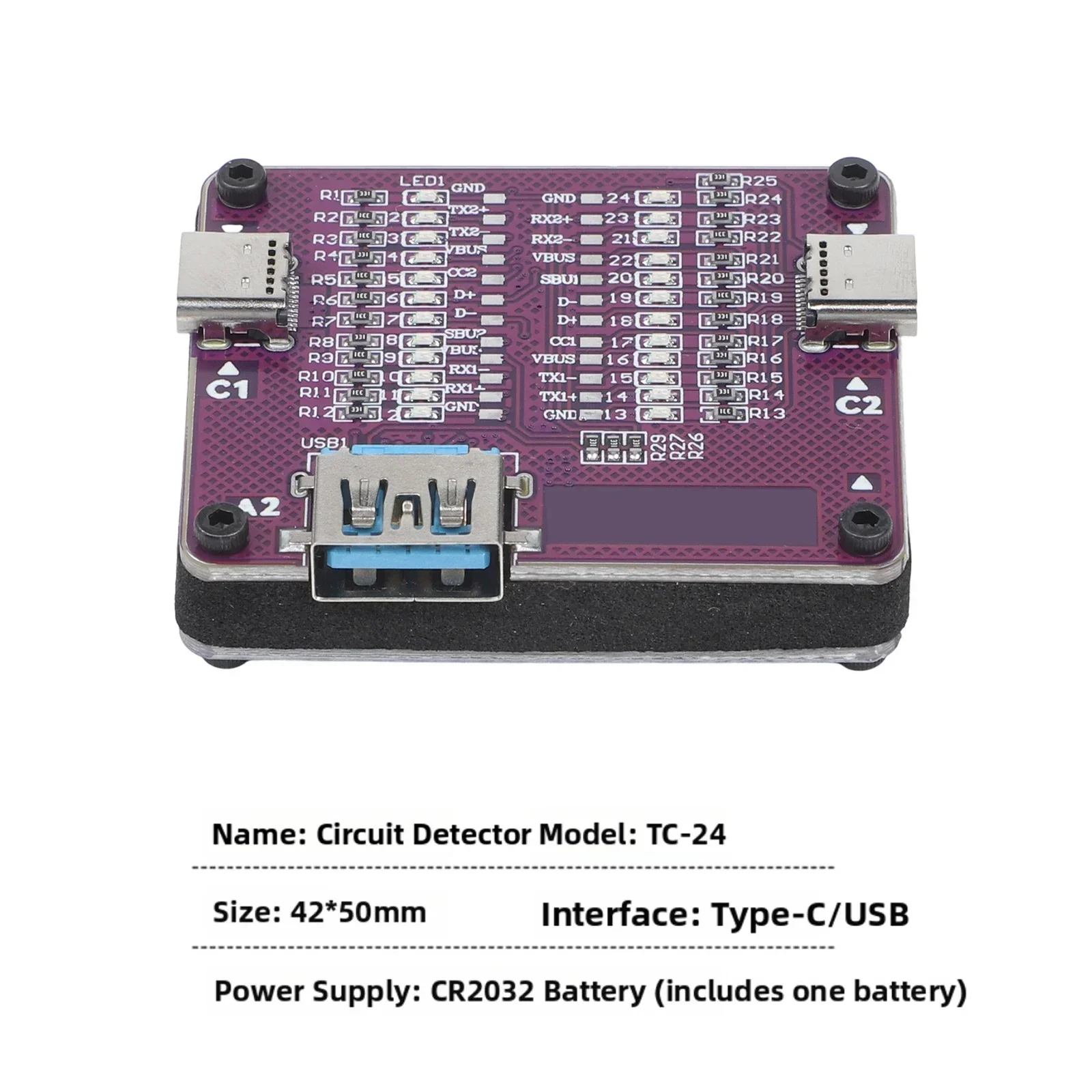 수리 기술자용 USB-C 케이블 테스터 타입-C 케이블 테스터 금속 커넥터 터미널 휴대용 핸드헬드 디자인