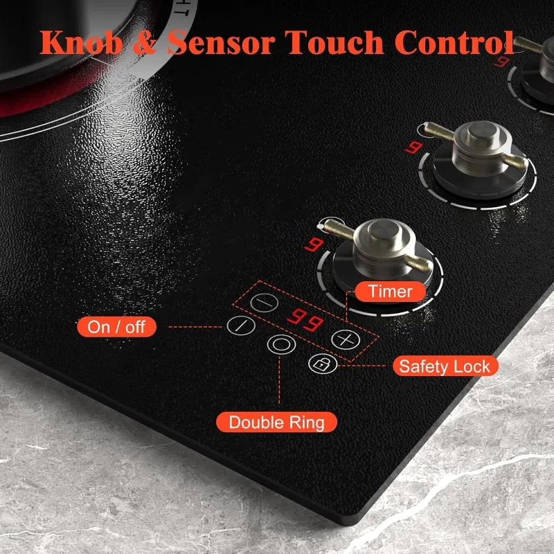 30 Inch Electric Cooktop 4 Burner Built-in Glass Ceramic Stove Top 6700W,240V Electric Cooktop Touch and Knob Control,Child Lock