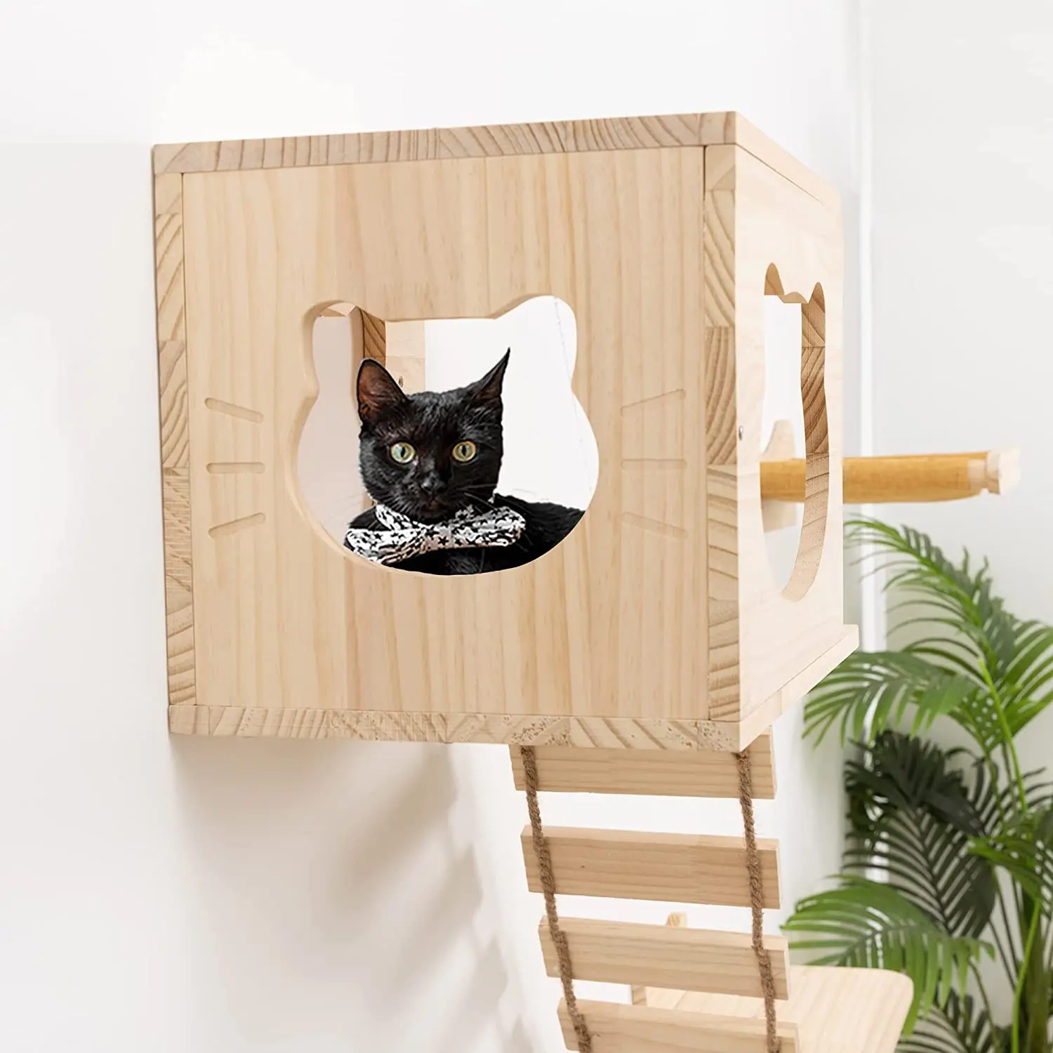 Repisa Con Escalera Para Gatos Madera Maciza Marben Pets