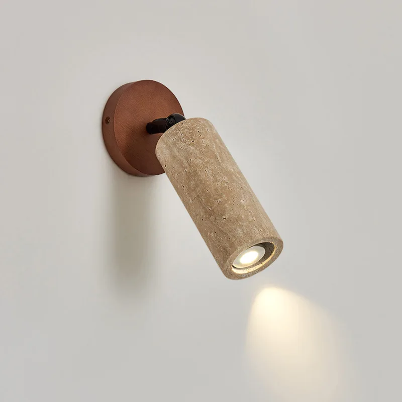 Wabi Sabi Style Yellow Travertine Walnut Color Rotatable Wall Lamp Modern And Simple Living Room Corridor Entrance Sconce Light