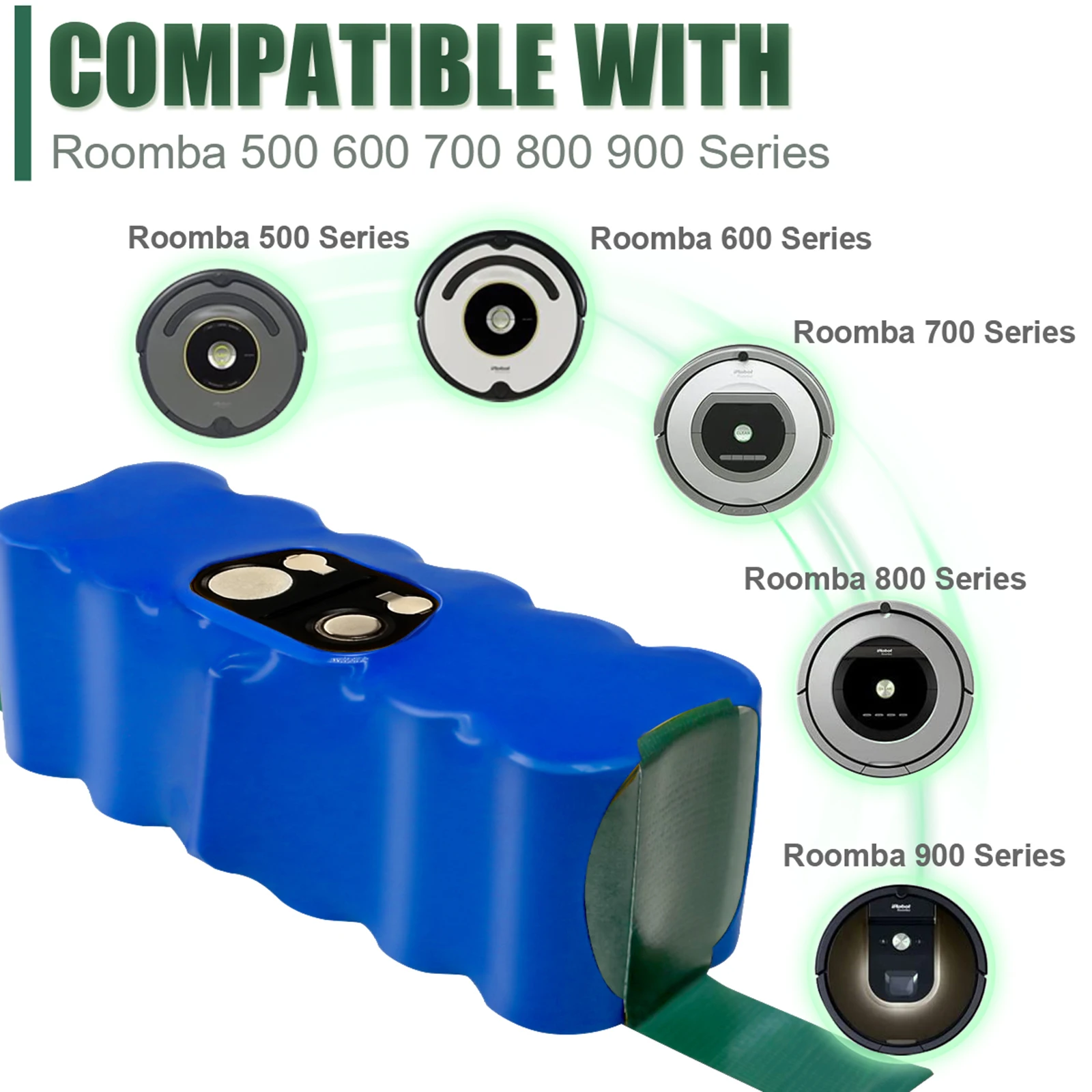 Batteria per iRobot Roomba 500 Batteria di ricambio 5000mAh Li-ion 600 700 800 Serie 560 580 650 760 14.4V Batteria per aspirapolvere - immagine 4