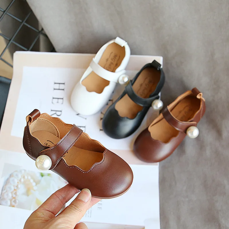 Girls Leather Shoes For Toddlers First Birtiday Children's Flats Kids Dancing Shoes For Stage Performance Wedding Party Pearls