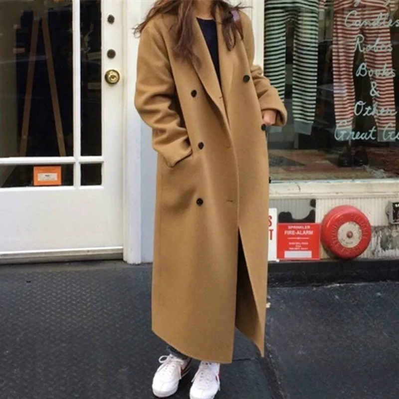 

Mozuleva Retro Loose Double-breasted Women Long Overcoats Winter Warm Full Sleeve Notched Collar Female Woolen Coats Female 2022