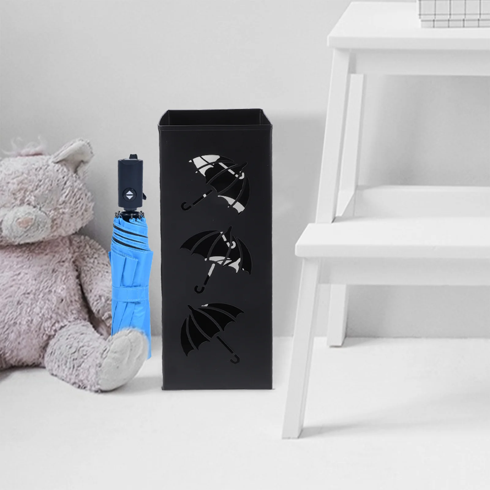 

Umbrella Stand Rack Metal Square Umbrella Holder Free Standing Umbrella Storage Organizer Bin Hollow Out Umbrella Bucket Canes