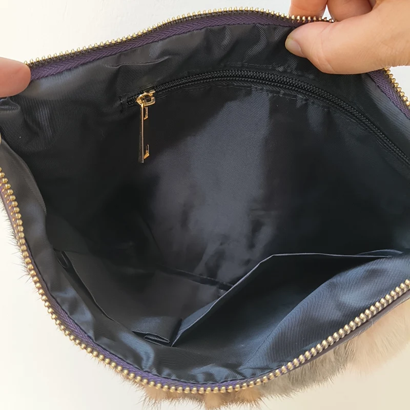 High Quality Real Mink Fur Handbag Women Casual Long Belt Genuine Fur Shoulder Bag Genuine Tote Bags Femme