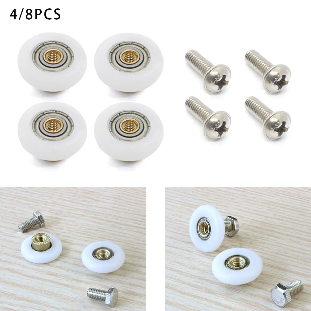 4/8PCS 19mm Single Door Rollers Shower Room Pulley Bathroom Sliding Glass Door Wheels Bearing Roller Wheel