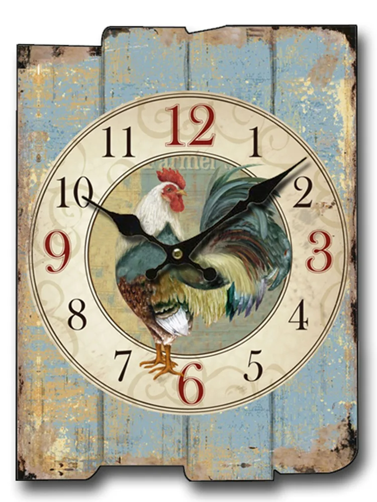 Large Square Wall Clock Retro Wood Vintage Clocks Color:A-93;Sheet Size:30X40CM