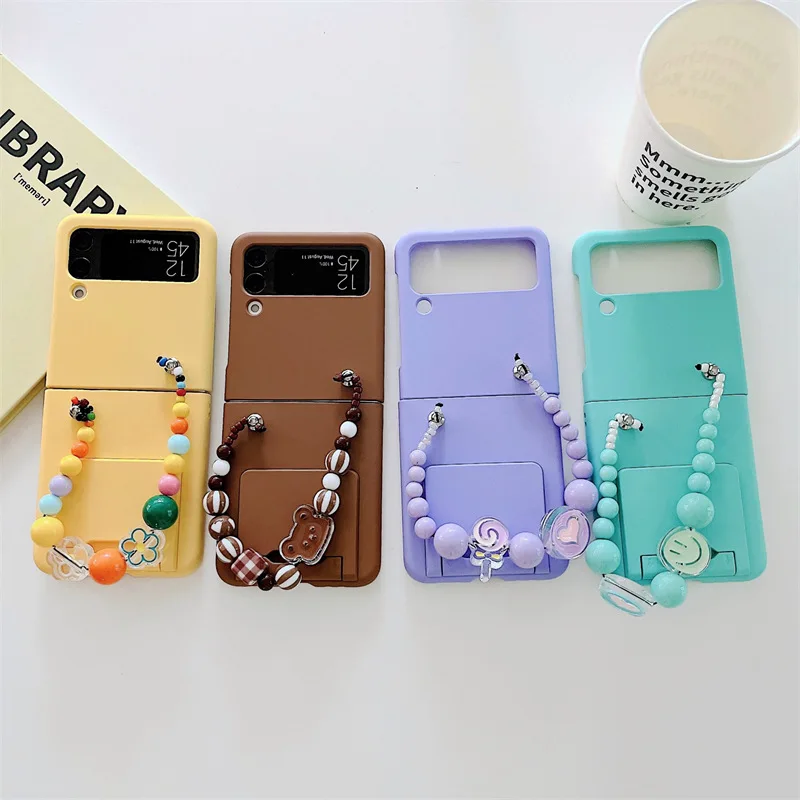 

For Samsung Z Flip4 Flip3 Protective Case Cartoon Bracelet Galaxy Z Flip 3 4 Folding Mobile Phone Case Zflip Back Cover Funda