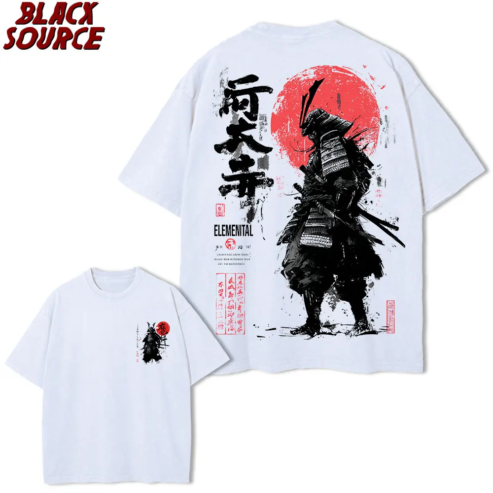 T173 Men's Japanese Samurai Spirit T-Shirts, Large Size Loose T