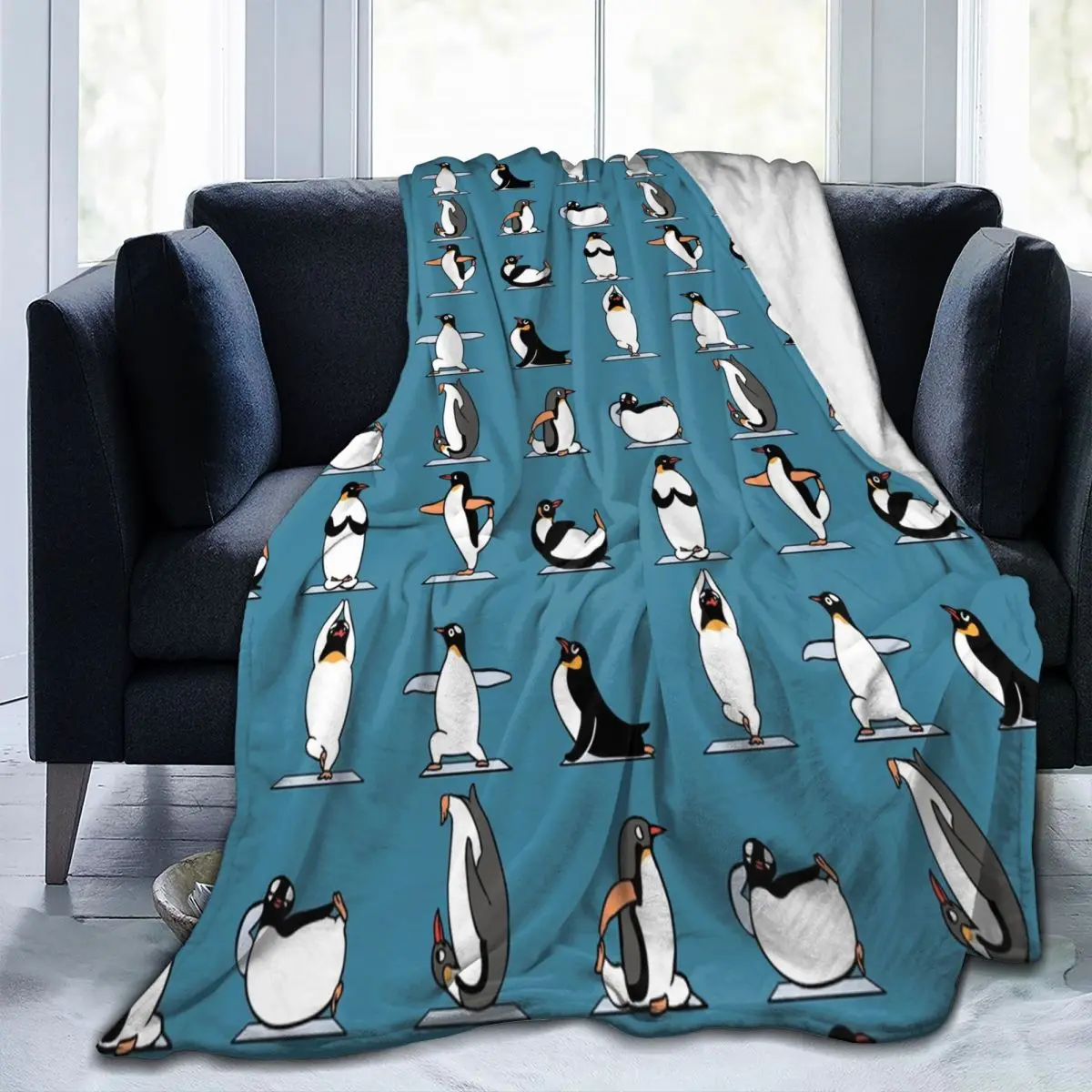 

Cute Penguin Yoga Blanket Flannel Spring/Autumn Cartoon Animal Multifunction Soft Throw Blankets for Sofa Car Bedding Throws