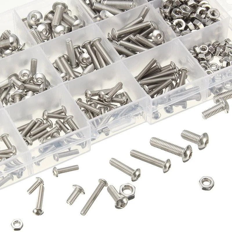 440pcs Bolts and Nuts Set M3 M4 M5 Stainless Steel Hex Socket Button Head Cap Screws Bolts Nuts Assortment Kit Screw