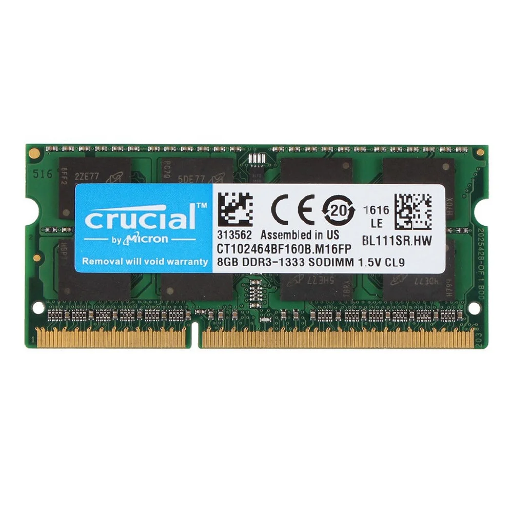 Computer Memory Crucial Laptop RAM SO DIMM DDR3 DDR3L 8GB 4GB 1333MHZ 1066MHz 1600 204Pin 1.5V 1.35V For Notebook