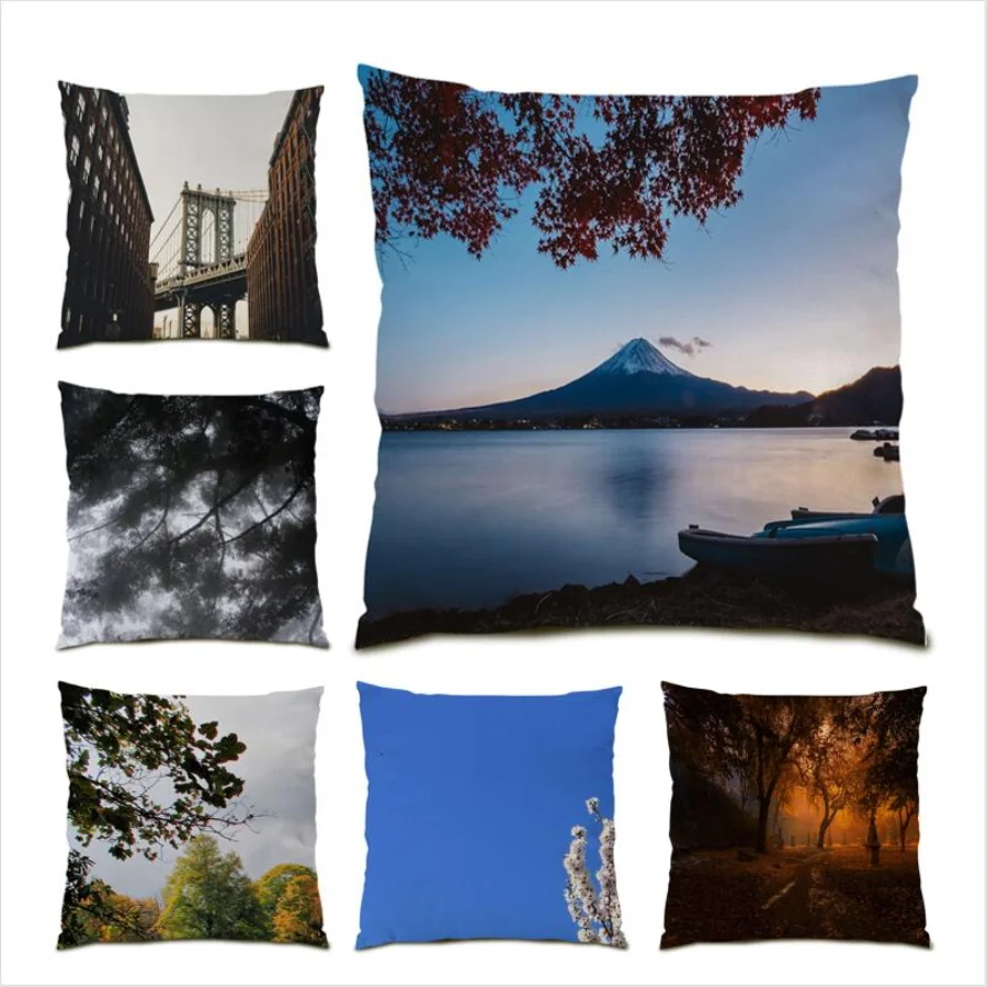 

Volcano River Photography Cushion Cover 45x45 Living Room Decoration Branch Landscape Square Throw Pillow Cover Home Decor E1026