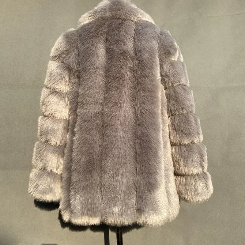 Women's Fur Coat Winter New Imitation Fox Fur Mid Length European and American Fashion Fur Coat