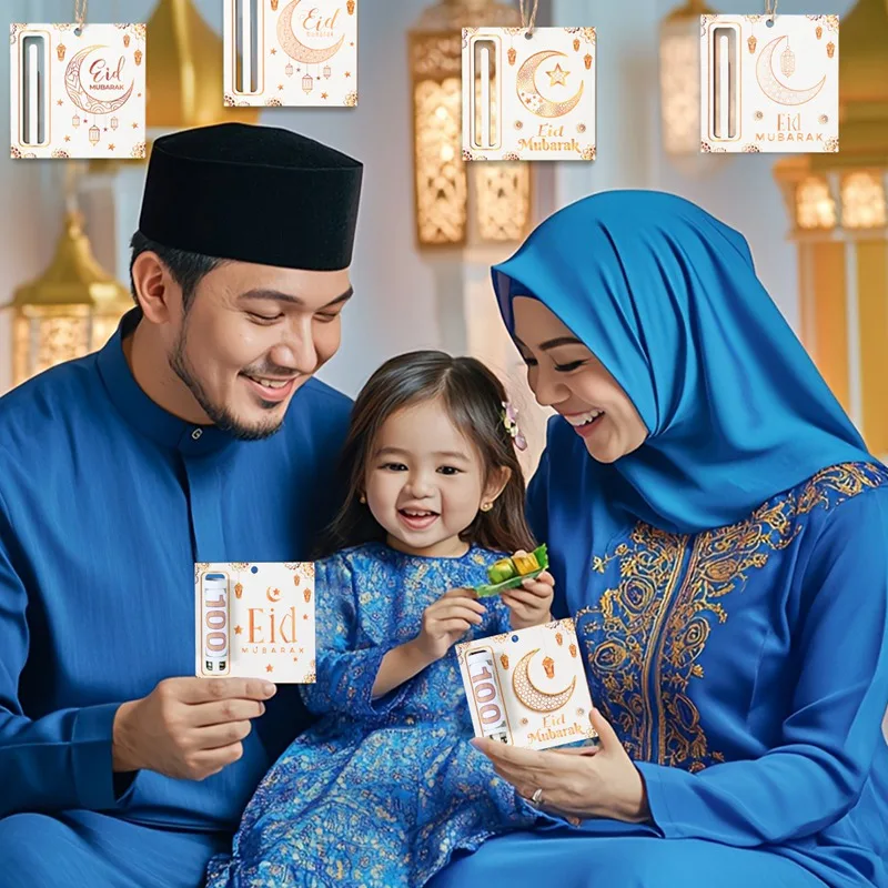 1/6 Stück Eid Mubarak Holz hängende Geldklammer Kartenhalter Ramadan Mubarak Dekor 2025, islamischer muslimischer Eid Al-Fitr Partyzubehör – Detail 7