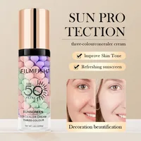 Face Makeup Primer Tri-color Cream Contour Color Isolation Waterproof Makeup Foundation Natural Makeup Base Cream 40g 2