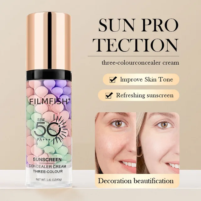 Face Makeup Primer Tri-color Cream Contour Color Isolation Waterproof Makeup Foundation Natural Makeup Base Cream 40g 2