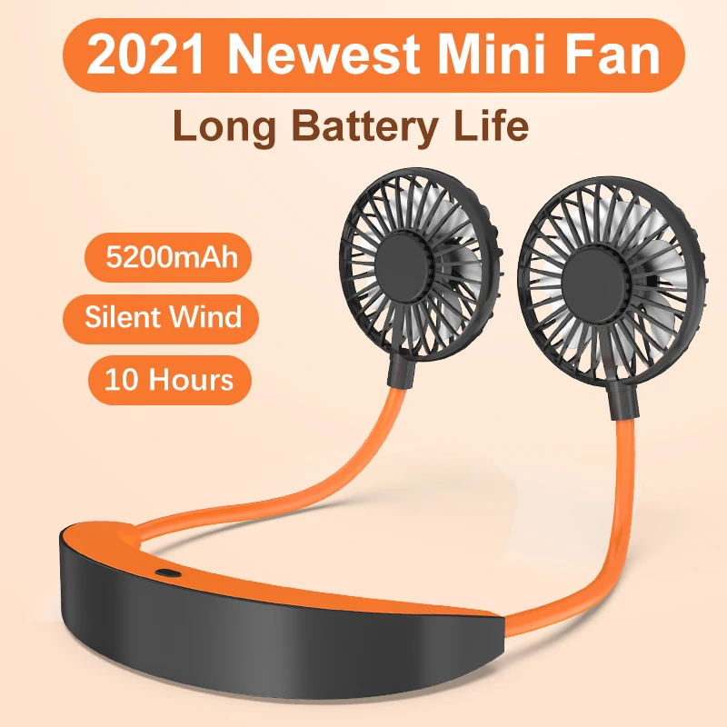 Portable Mini Fan Neckband Neck Hanging USB Rechargeable Air Cooler Fans 
