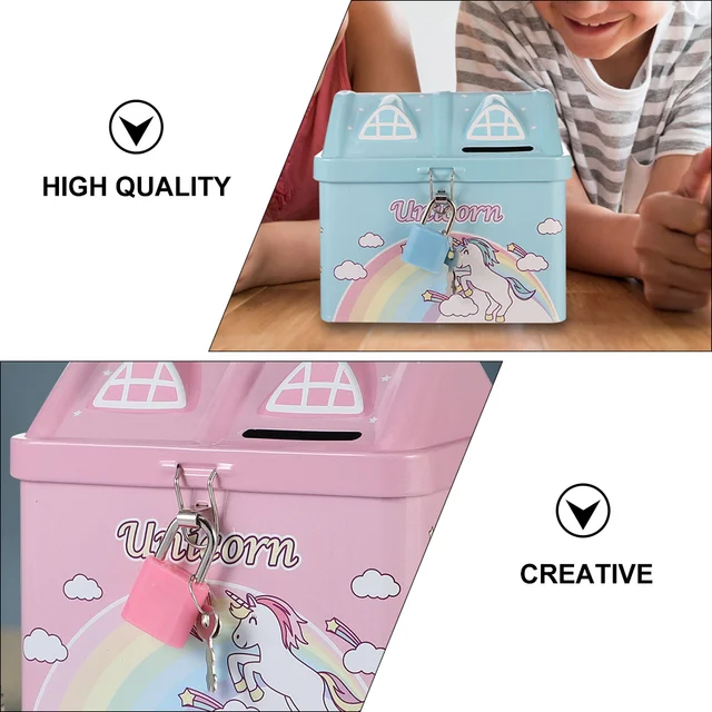 2 Dcs Unicorn Money Bank Kids Girl Toys Container Iron Child Piggy Banks - Image 2