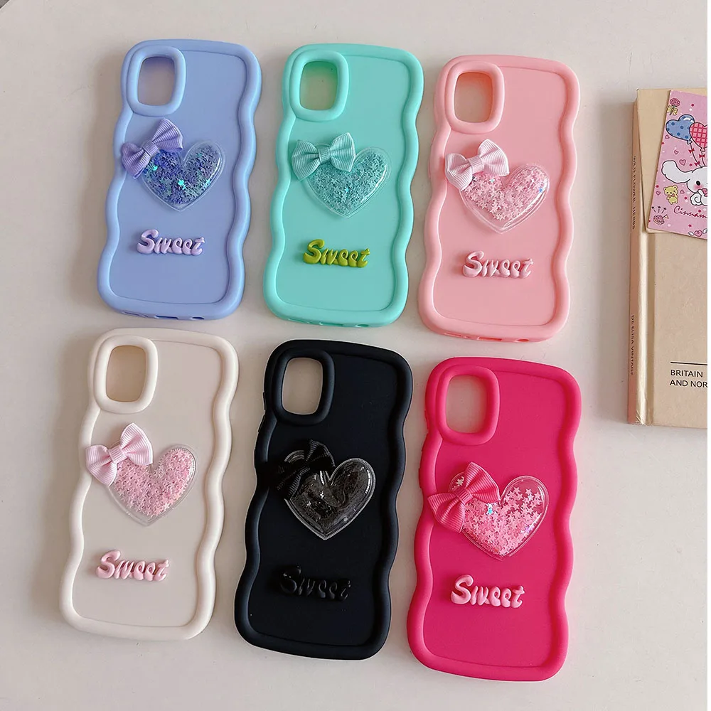 Quicksand Heart Silicone Soft Phone Case - Wave Side Design