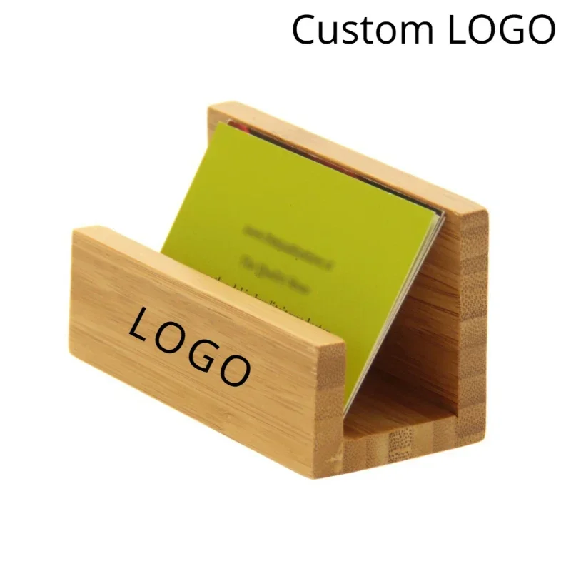 

Customized Wooden Bamboo Business Card Holder Laser Engrave Clip Postcard Calendar Base Personalized LOGO Cardcase Activity Gift