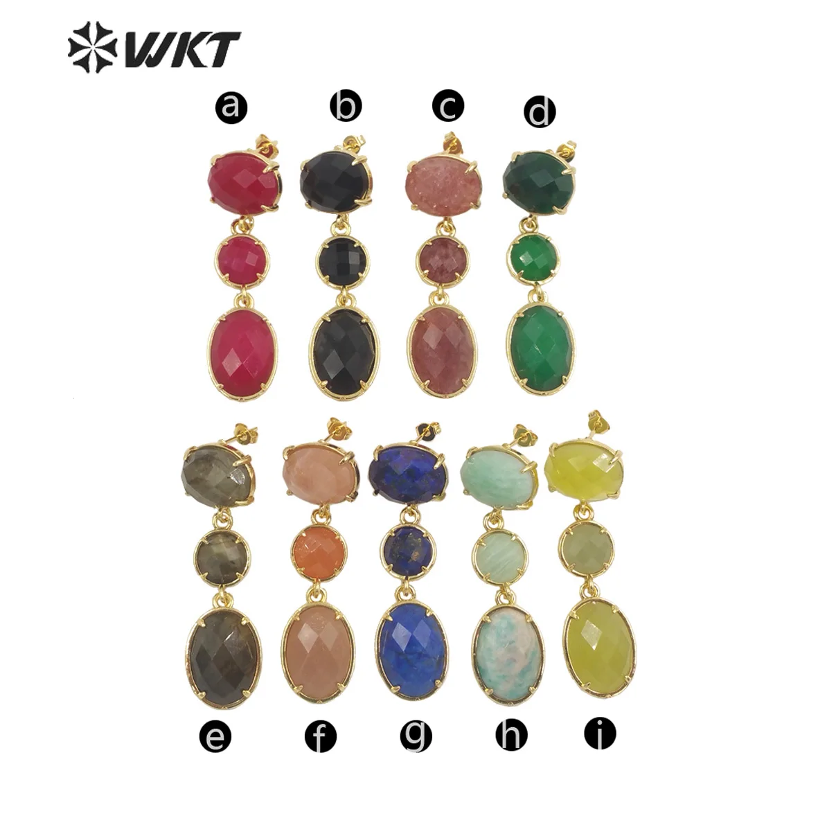 WT-E690 Amazing Gorgeous Fashion Triple Stone Earrings Precious 18k Real Gold Plated Resist Tarnish Prong Setting Dangle Studs