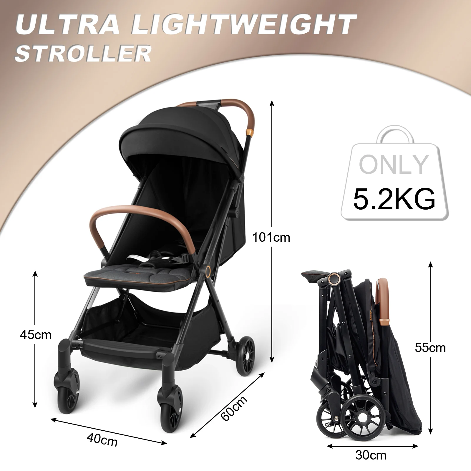 Besrey Baby Stroller Lightweight ,One Click Fold,Pushchair Pram for Kids Infant Trolley For Newborn from 0 to 3 Years Old 6