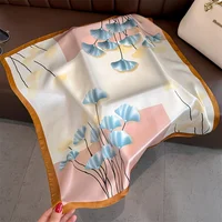 Luxury Print Spring Neck Tie Shawl 2024 Silk Square Scarf Women Wraps Female 70cm Hair Hand Wrist Headkercheif Hijab Bandana 6