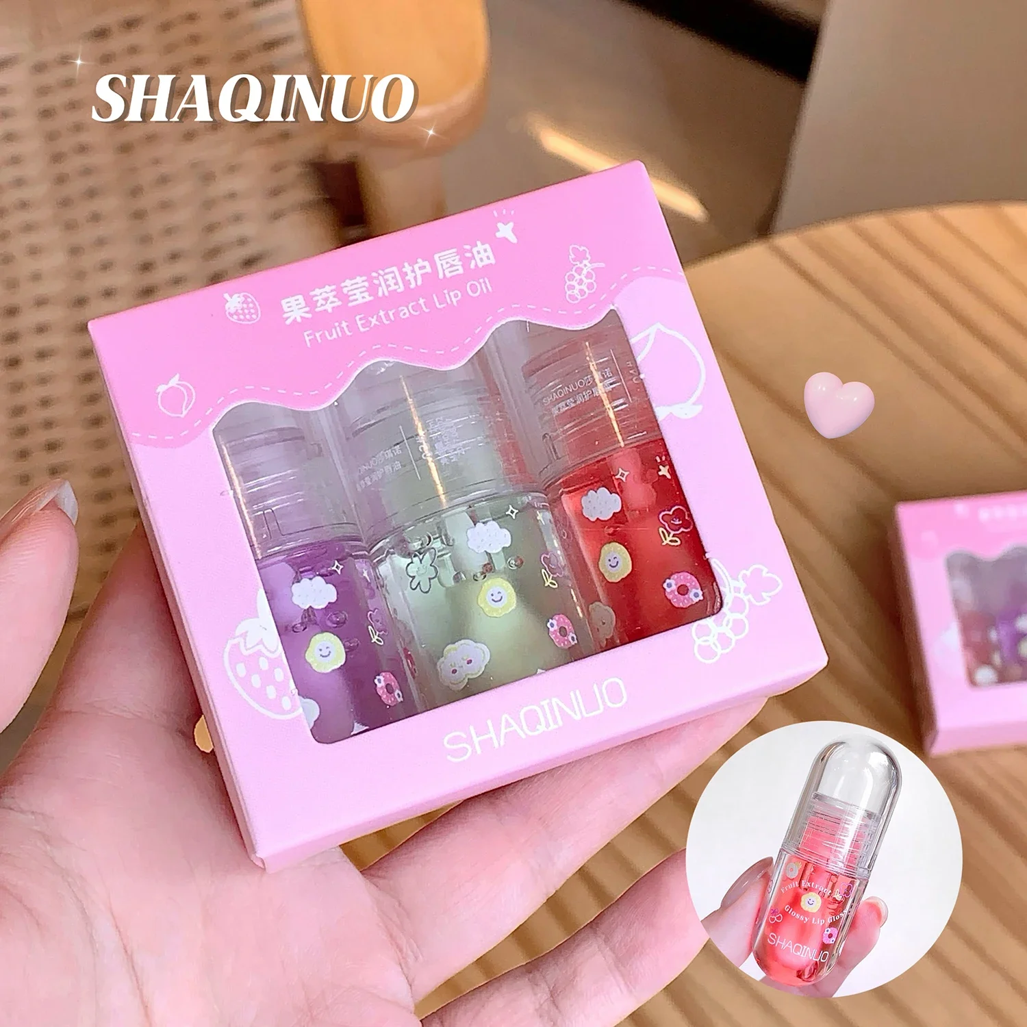 1/3Pcs Fruit Lip Oil Set Transparent Jelly Mirror Water Lip Gloss Nourishing Moisturising Anti-Dry Lips Plumping Makeup Care