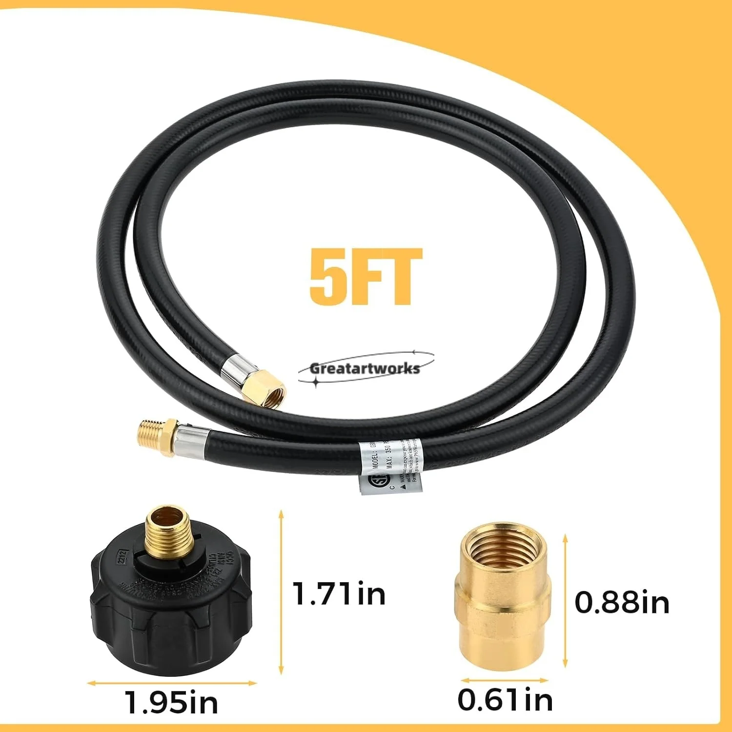 QCC1 Propane Gas Fitting 1/4 Inch Female Pipe Adapter 5 Feet High Pressure Hose 1/4" NPT Coupler Gas Grills RV Heaters Fire Pit