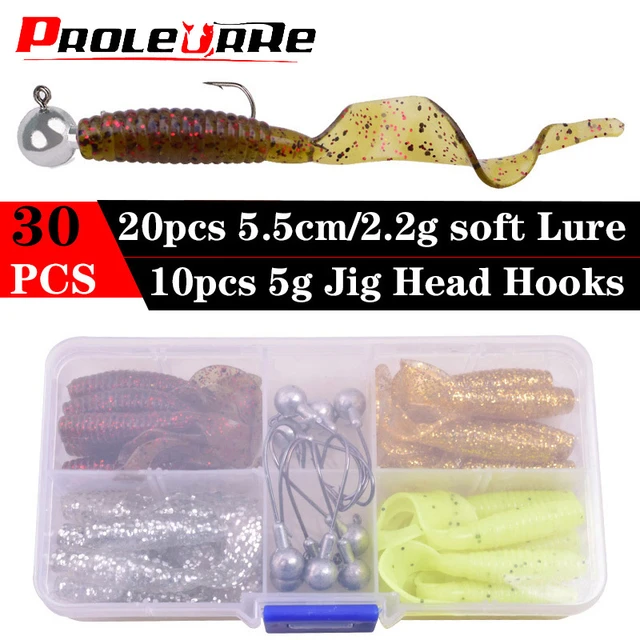 30pcs/Lot Long Tail Soft Lures Kit Silicone Bait 5.5cm 2.2g