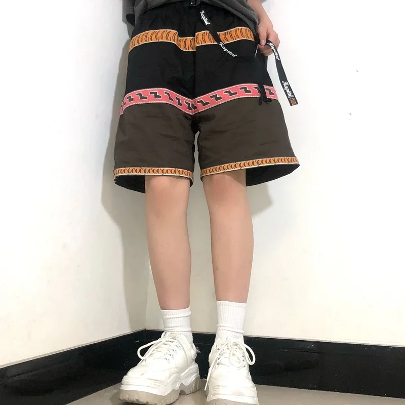 

Шорты Jia мужские с принтом тигра, брендовые контрастные повседневные Модные свободные короткие штаны в японском стиле, с эластичным поясом, летние