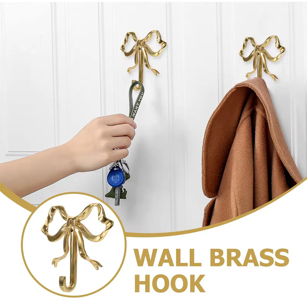 Luxury Bowknot Wall Hook Rack Solid Towel Holder for Bathroom Bedroom Living Room Kitchen Elegant Home Decor Accessory 2