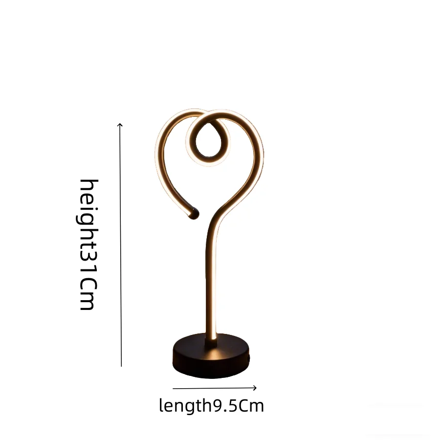 1PC 모던 하트 LED 데스크 램프, 따뜻한 분위기 조명 (티룸, 침실, 미적 감각의 홈 데코)